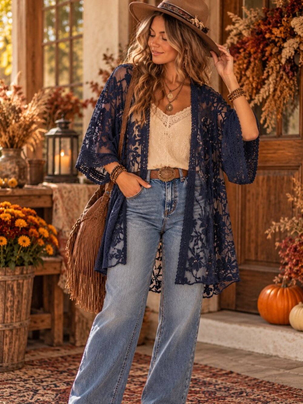 Umgee Navy Lace Kimono